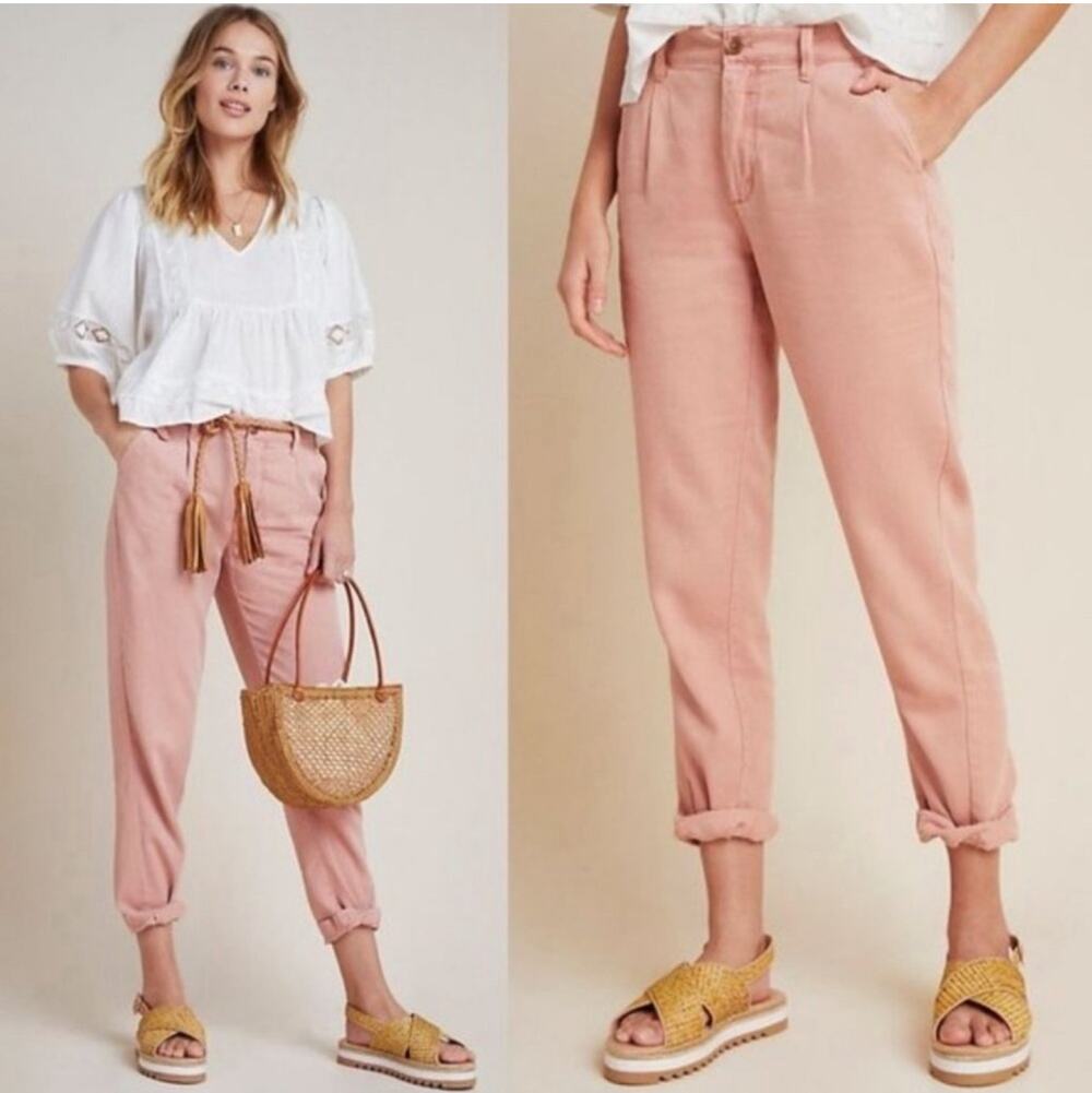 Anthropologie Pants Womens 25 Pink Scout Pleated Boho Tapered Lyocell Casual